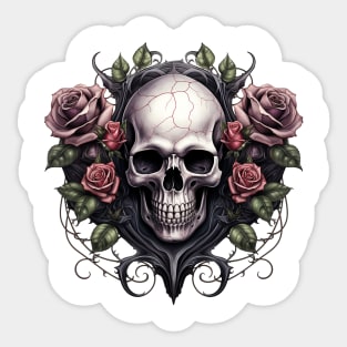 Gothic Skull Roses Sticker